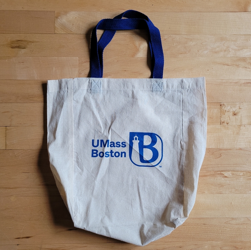 UMass Boston Knit Canvas White/Blue Tote Bag 13 X 13